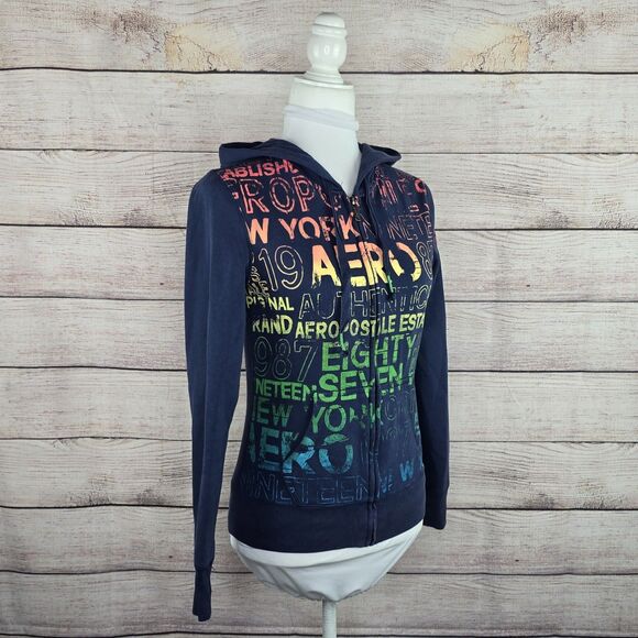 Aeropostale Full Zip Vintage Y2K Graffiti Print Hooded Sweatshirt Small Mallcore - Picture 6 of 8